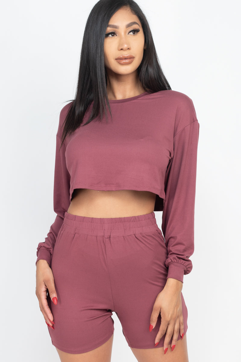 Cozy Long Sleeve Crop Top & Shorts Set - Wholesale Capella Apparel