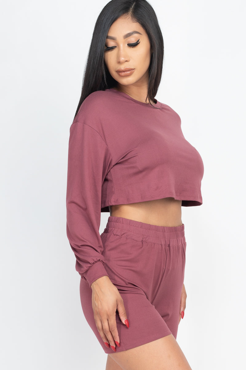 Cozy Long Sleeve Crop Top & Shorts Set - Wholesale Capella Apparel