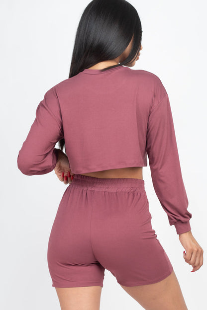 Cozy Long Sleeve Crop Top & Shorts Set - Wholesale Capella Apparel