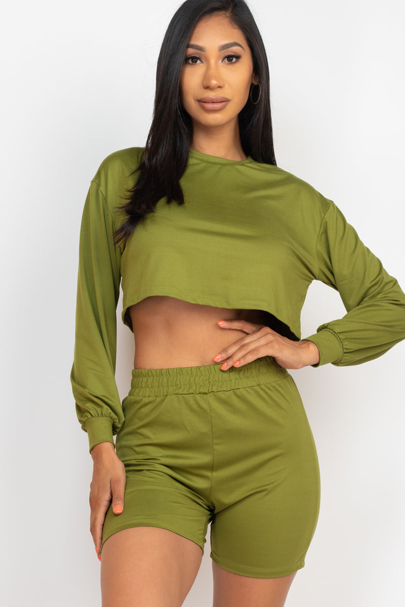 Cozy Long Sleeve Crop Top & Shorts Set - Wholesale Capella Apparel