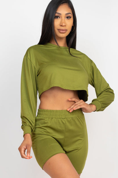 Cozy Long Sleeve Crop Top & Shorts Set - Wholesale Capella Apparel