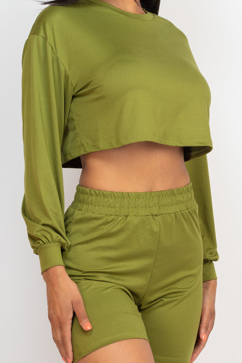 Cozy Long Sleeve Crop Top & Shorts Set - Wholesale Capella Apparel