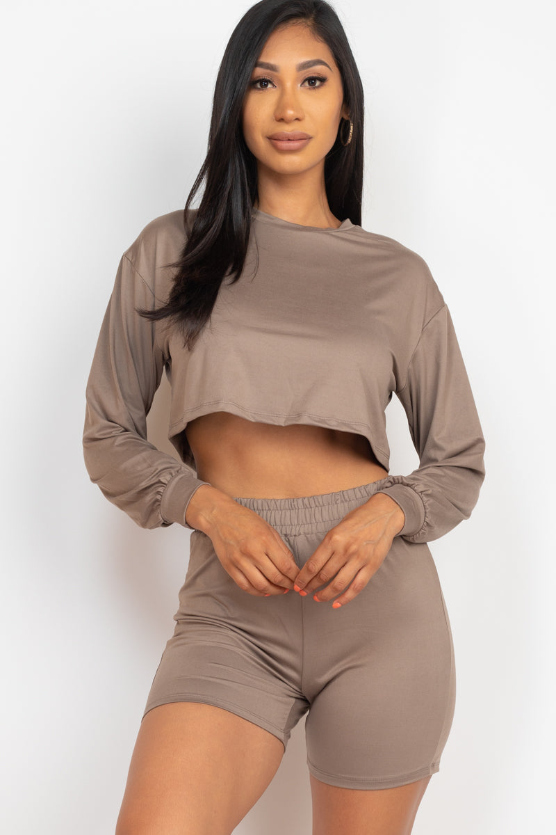 Cozy Long Sleeve Crop Top & Shorts Set - Wholesale Capella Apparel