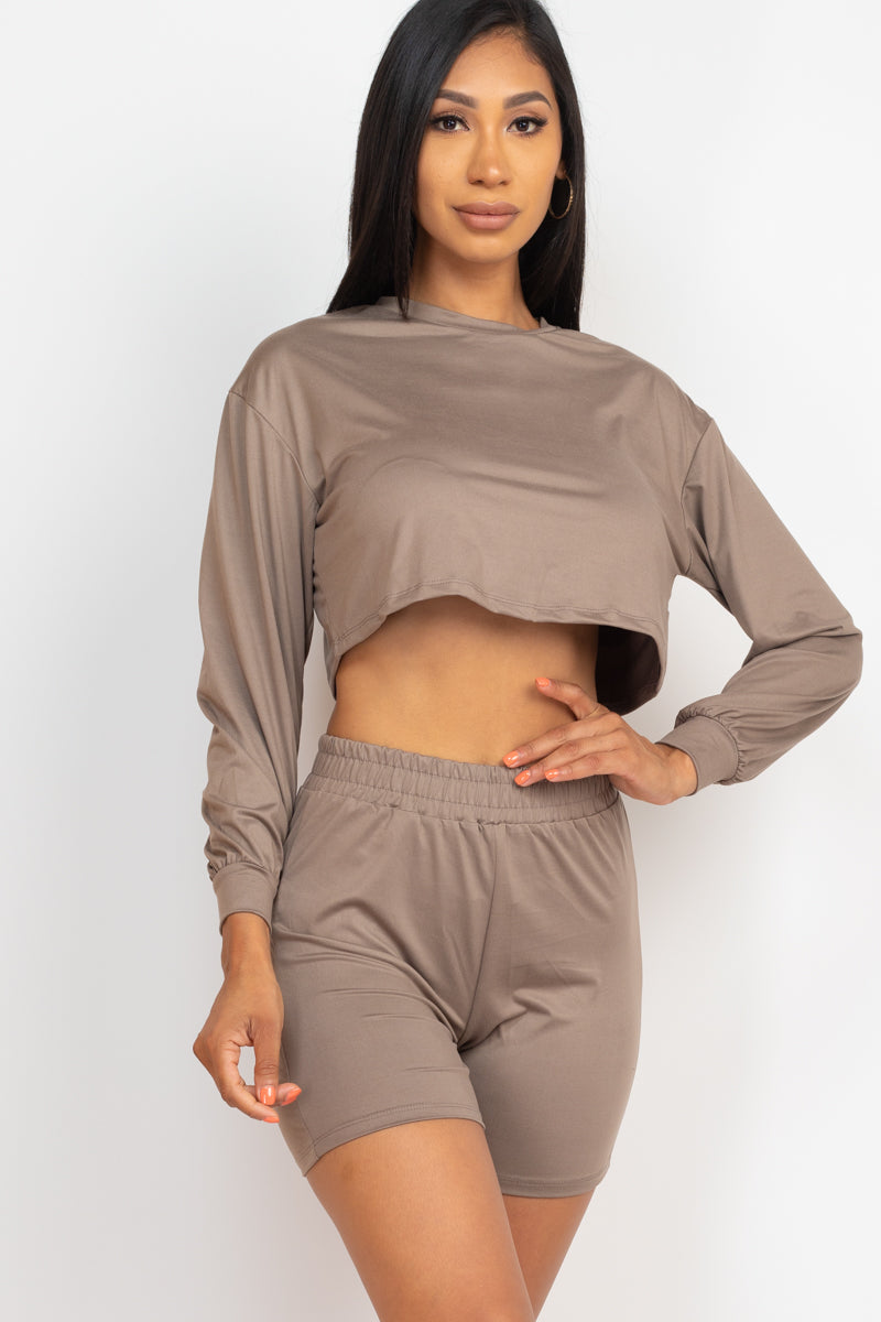 Cozy Long Sleeve Crop Top & Shorts Set - Wholesale Capella Apparel