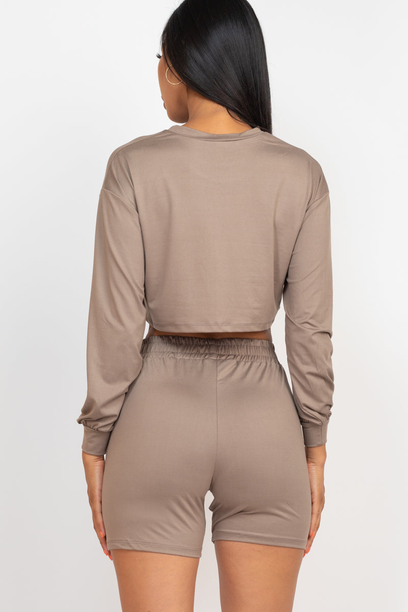 Cozy Long Sleeve Crop Top & Shorts Set - Wholesale Capella Apparel