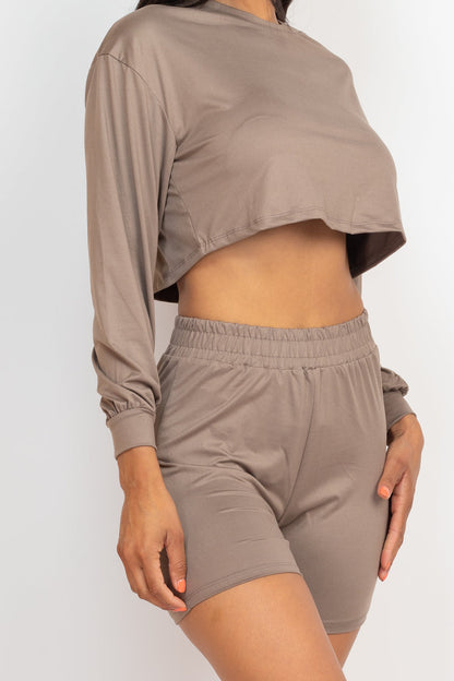 Cozy Long Sleeve Crop Top & Shorts Set - Wholesale Capella Apparel