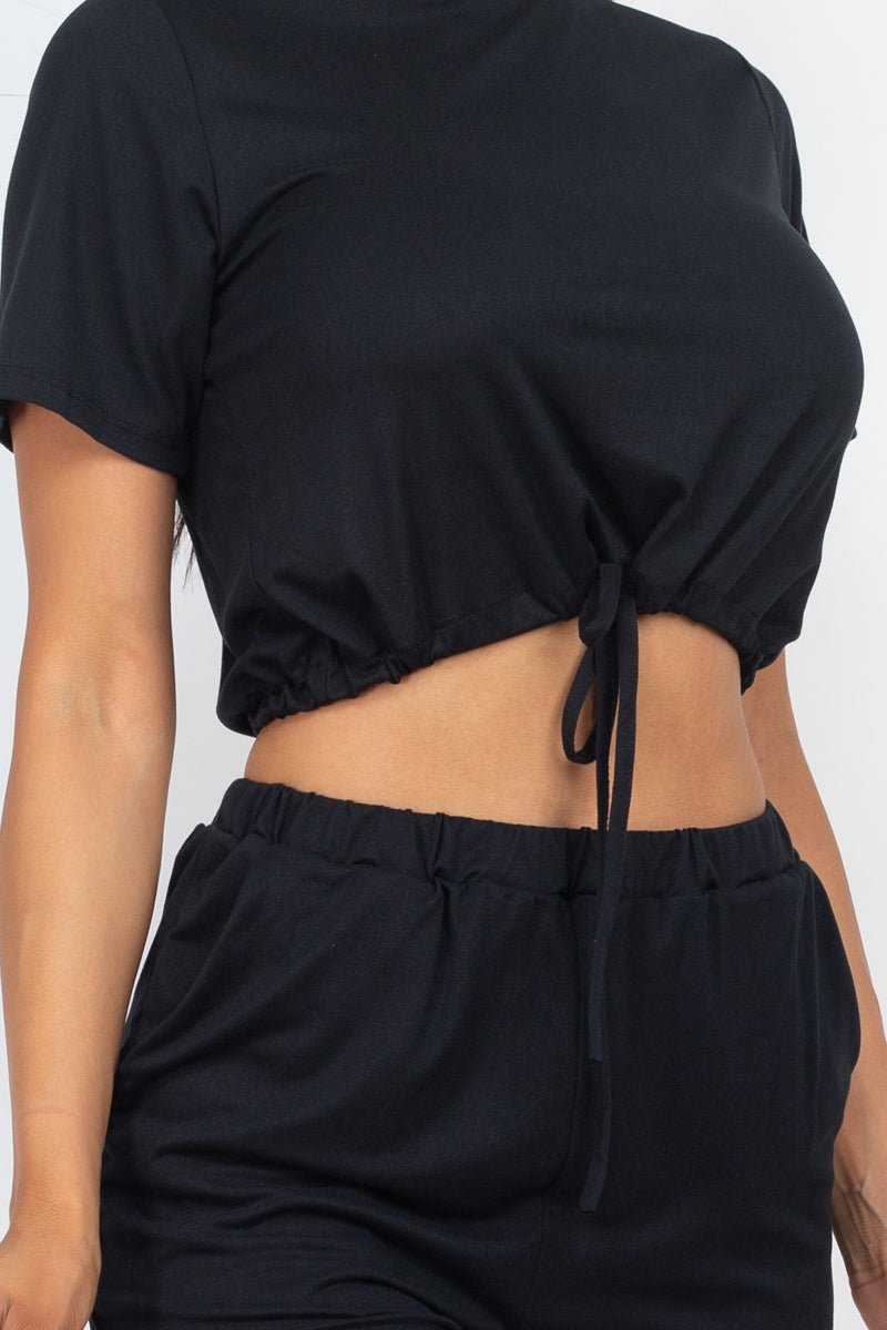 Short Sleeve Front Tied Crop Top & Shorts Casual Summer Sets - Capella Apparel Wholesale