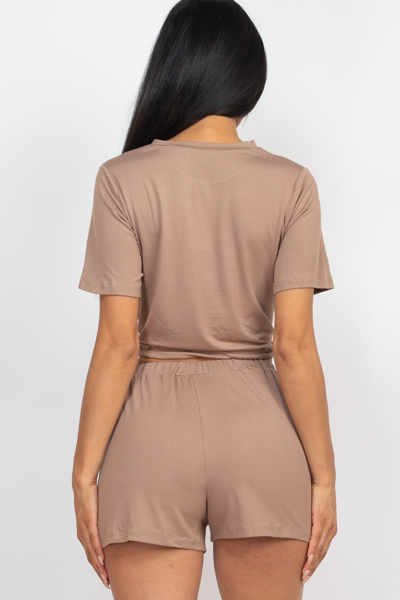 Short Sleeve Front Tied Crop Top & Shorts Casual Summer Sets - Capella Apparel Wholesale
