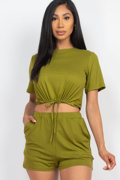 Short Sleeve Front Tied Crop Top & Shorts Casual Summer Sets - Capella Apparel Wholesale