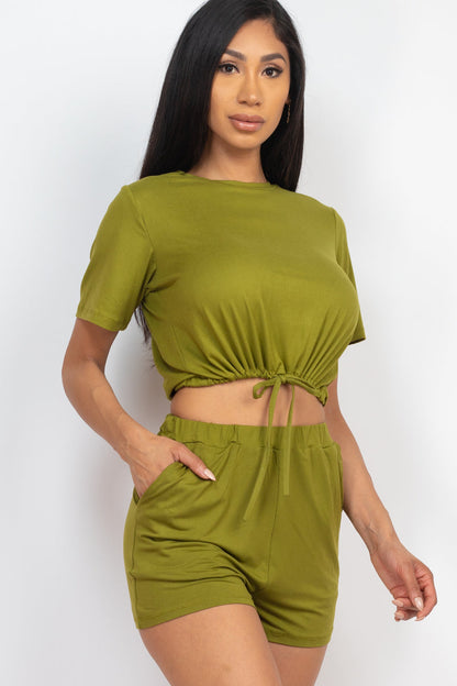 Short Sleeve Front Tied Crop Top & Shorts Casual Summer Sets - Capella Apparel Wholesale