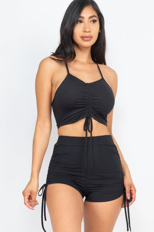 Strap Ruched Crop Top&Shorts Set - Wholesale Capella Apparel