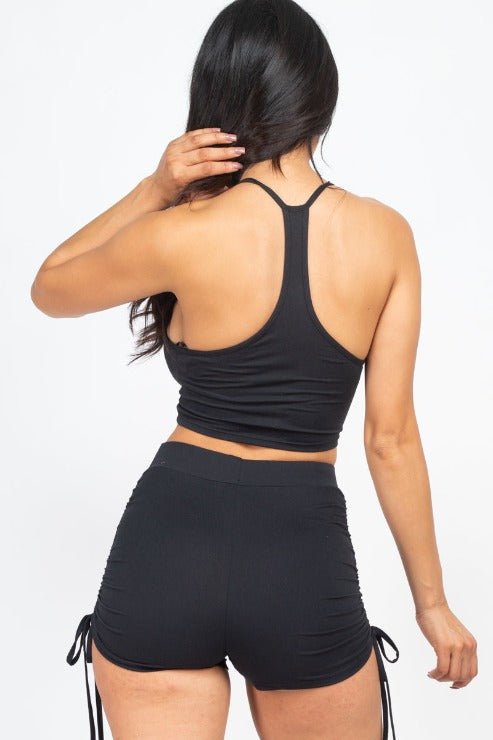 Strap Ruched Crop Top&Shorts Set - Wholesale Capella Apparel