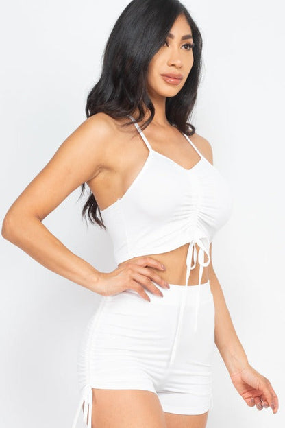 [$3/piece] Strap Ruched Crop Top & Shorts Set