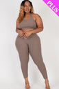 Plus Size Ribbed Back Tied Halter Neck Crop Top & Leggings Sets - Capella Apparel