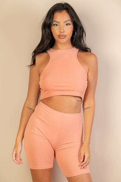 [$3/piece] Ribbed Cropped Tank Top and Biker Shorts Sets