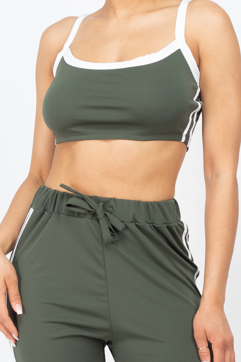 Side Striped Crop Top and Leggings Sets - Capella Apparel Wholesale