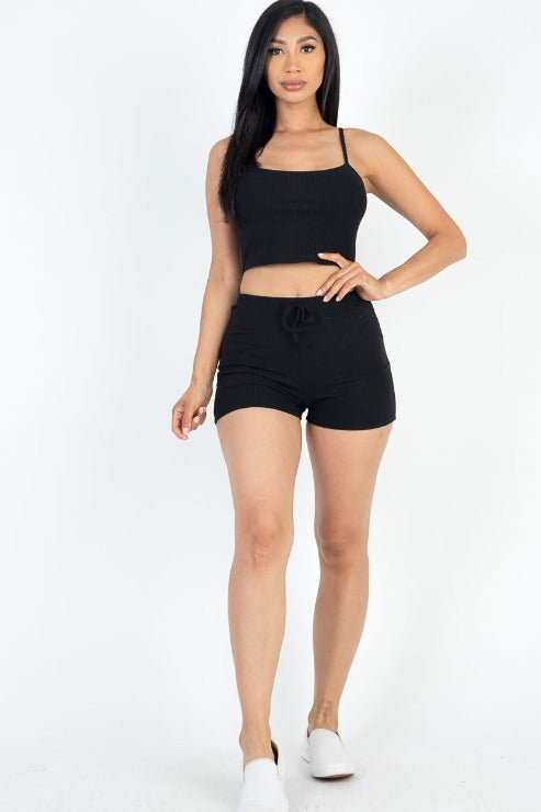 Solid Ribbed Cami Top and Shorts Set - Capella Apparel