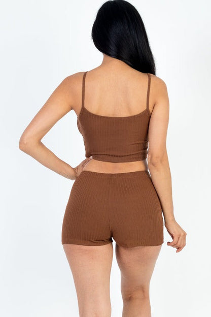 Solid Ribbed Cami Top and Shorts Set - Capella Apparel