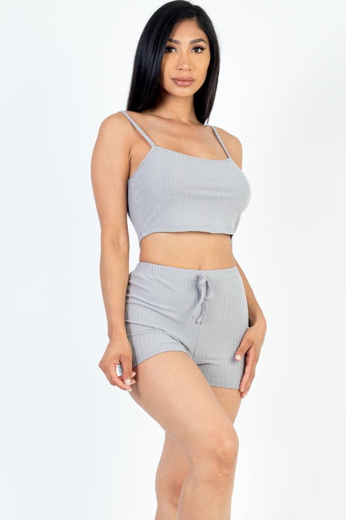 Solid Ribbed Cami Top and Shorts Set - Capella Apparel