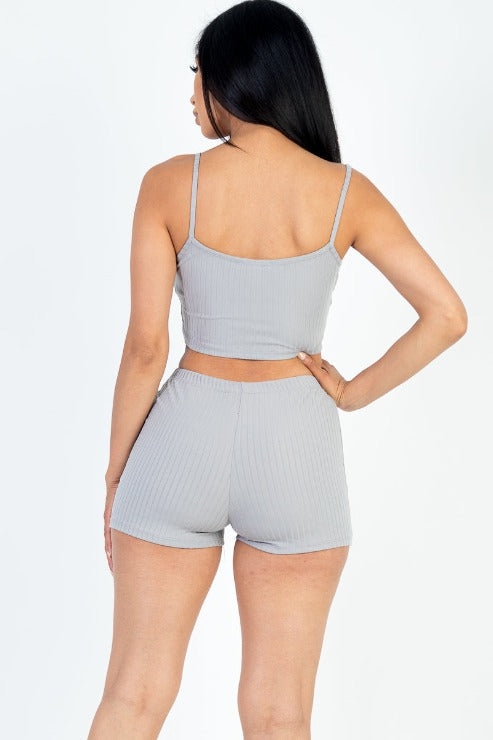 Solid Ribbed Cami Top and Shorts Set - Capella Apparel