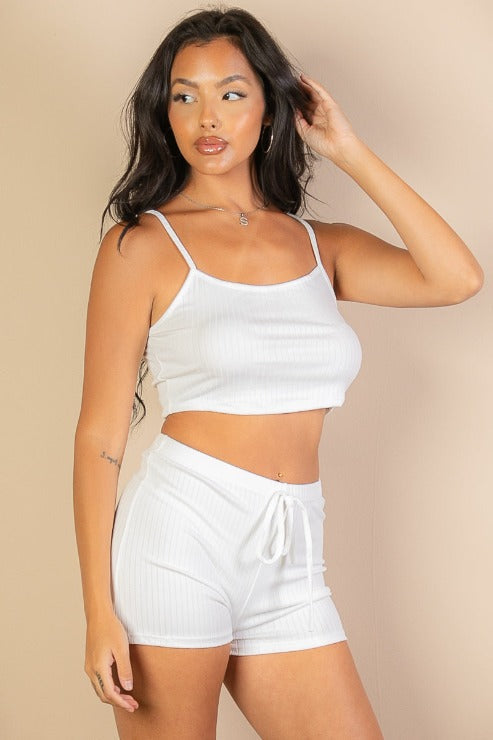 Solid Ribbed Cami Top and Shorts Set - Capella Apparel