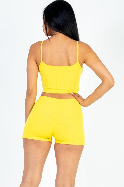 Solid Ribbed Cami Top and Shorts Set - Capella Apparel