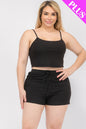 Plus Size Solid Ribbed Cami Top and Shorts Set - Capella Apparel