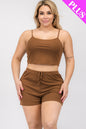 Plus Size Solid Ribbed Cami Top and Shorts Set - Capella Apparel