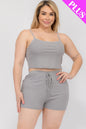 Plus Size Solid Ribbed Cami Top and Shorts Set - Capella Apparel