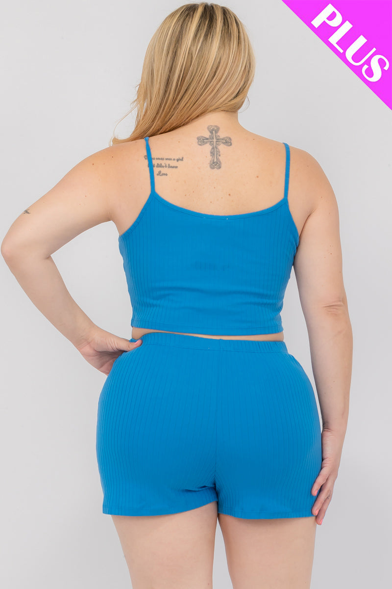 Plus Size Solid Ribbed Cami Top and Shorts Set - Capella Apparel