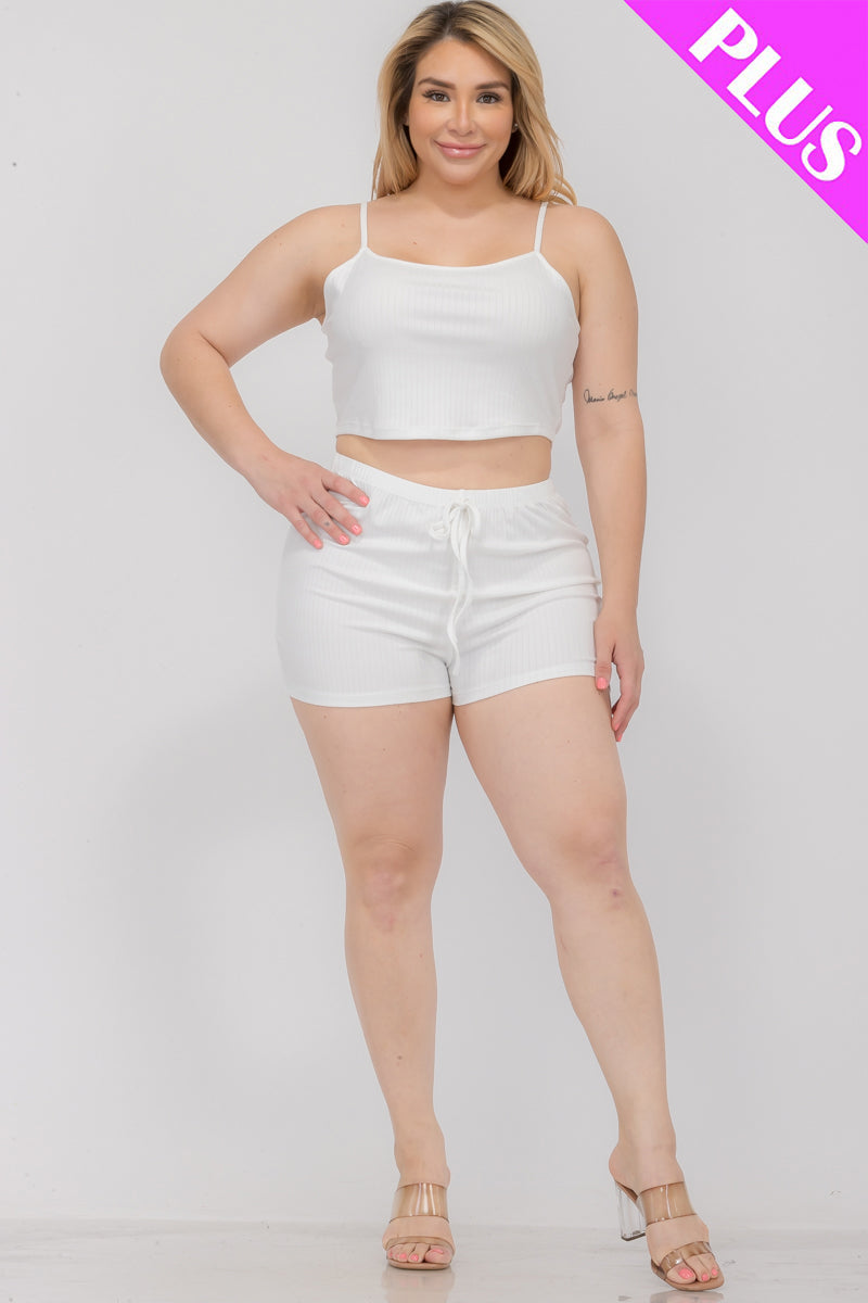 Plus Size Solid Ribbed Cami Top and Shorts Set - Capella Apparel