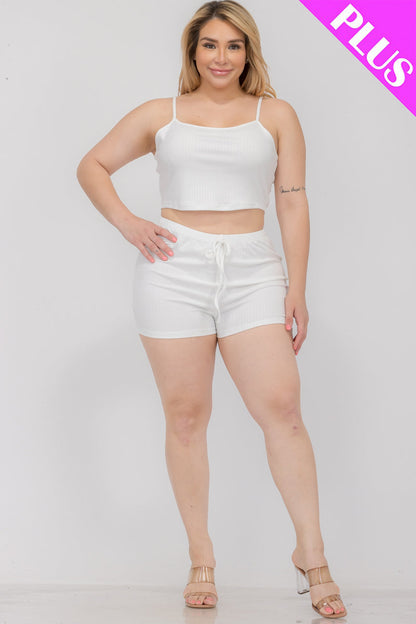 Plus Size Solid Ribbed Cami Top and Shorts Set - Capella Apparel