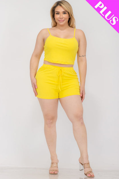 Plus Size Solid Ribbed Cami Top and Shorts Set - Capella Apparel