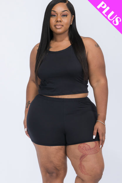 [$5/piece] Plus Size Split Back Cami Top & Shorts Set