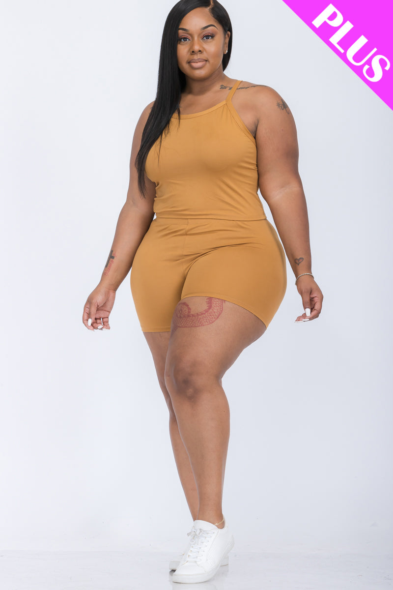 [$5/piece] Plus Size Split Back Cami Top & Shorts Set