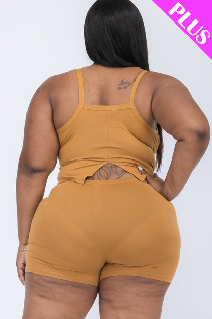 [$5/piece] Plus Size Split Back Cami Top & Shorts Set