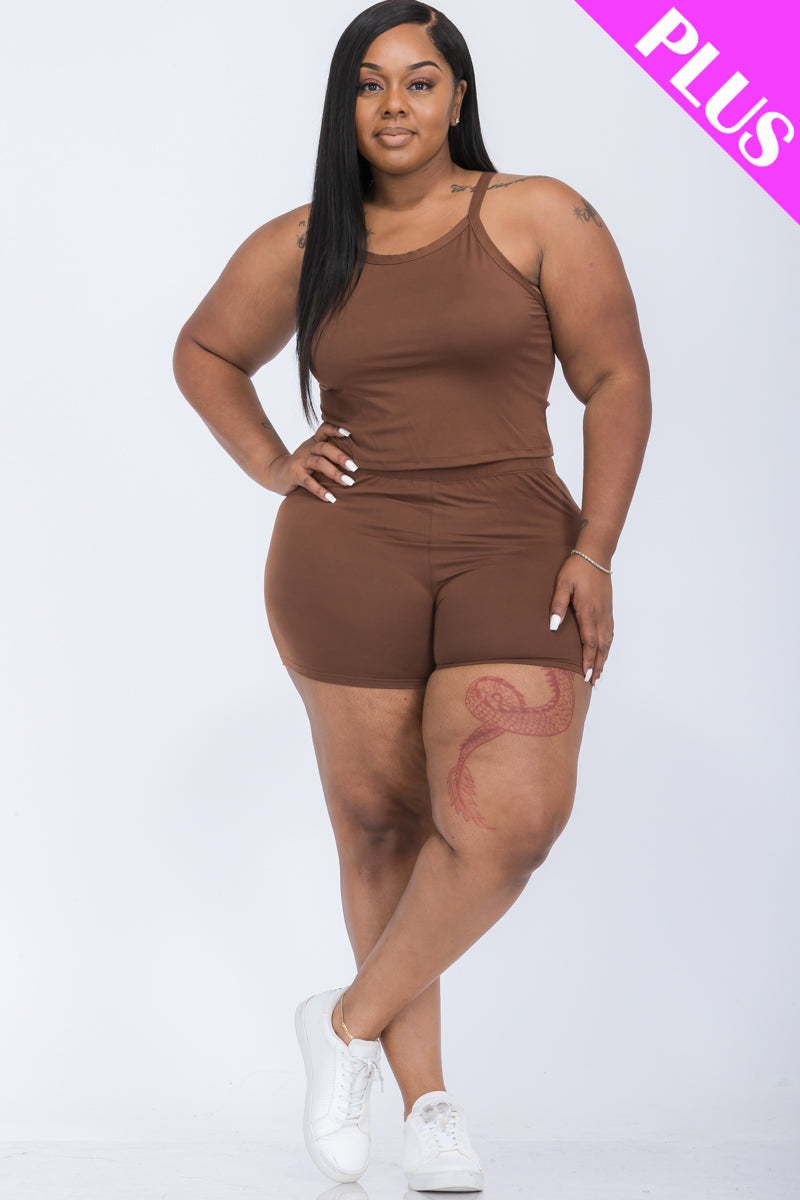 [$5/piece] Plus Size Split Back Cami Top & Shorts Set