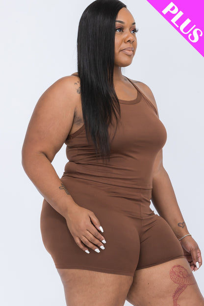 [$5/piece] Plus Size Split Back Cami Top & Shorts Set