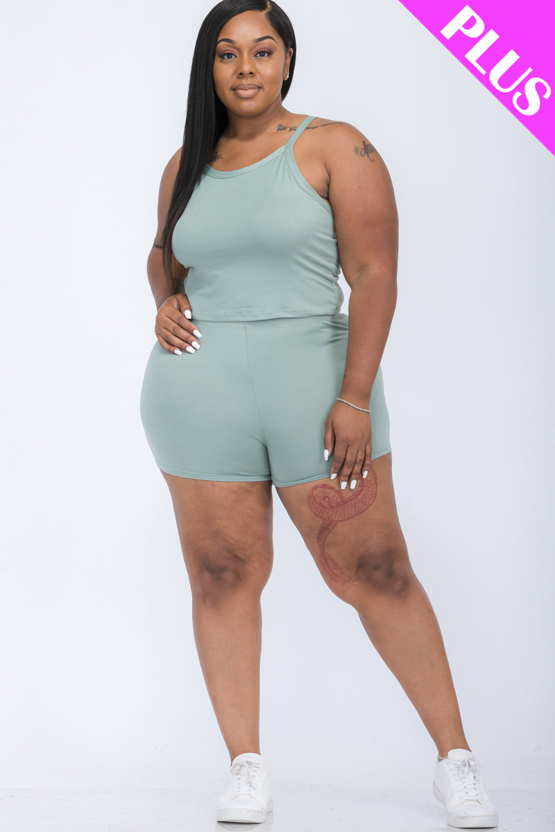 [$5/piece] Plus Size Split Back Cami Top & Shorts Set