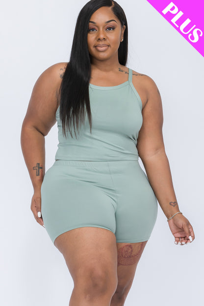 [$5/piece] Plus Size Split Back Cami Top & Shorts Set