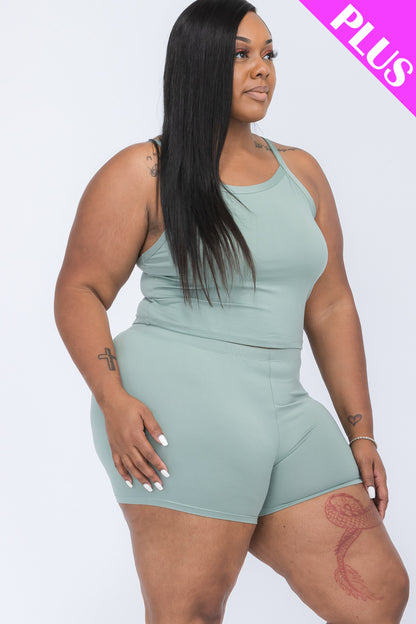 [$5/piece] Plus Size Split Back Cami Top & Shorts Set