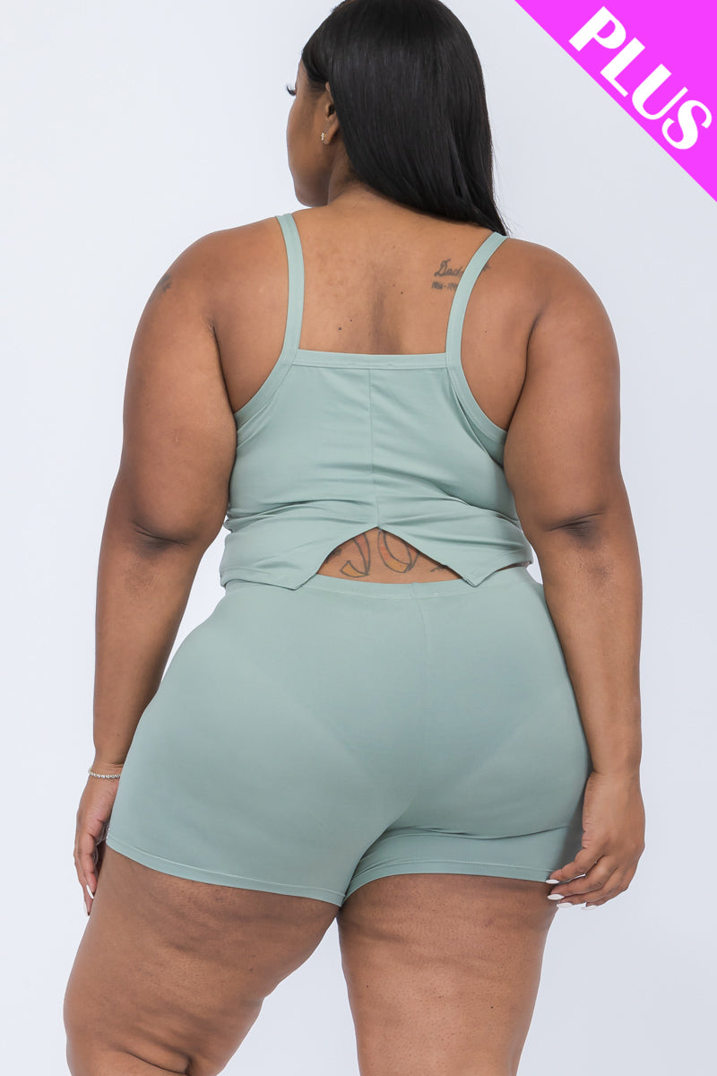 [$5/piece] Plus Size Split Back Cami Top & Shorts Set