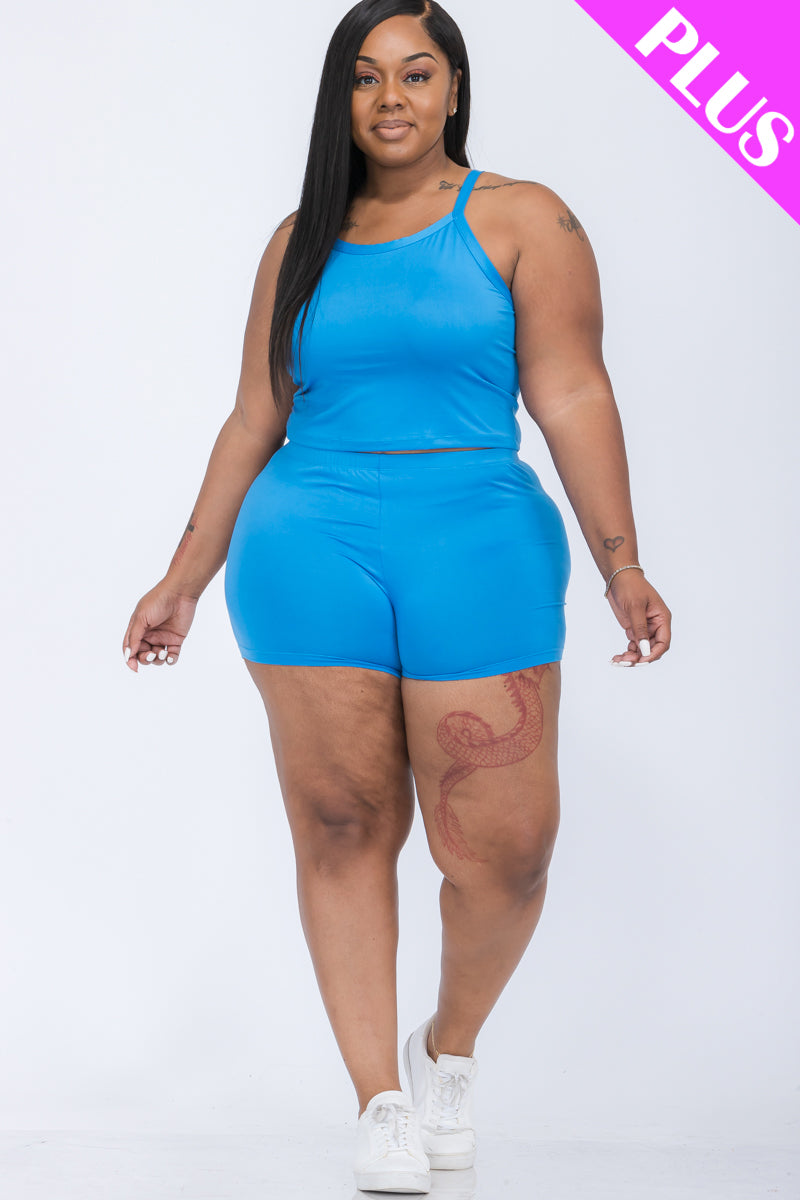 [$5/piece] Plus Size Split Back Cami Top & Shorts Set