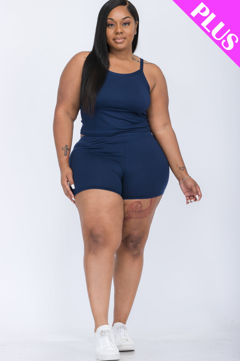 [$5/piece] Plus Size Split Back Cami Top & Shorts Set