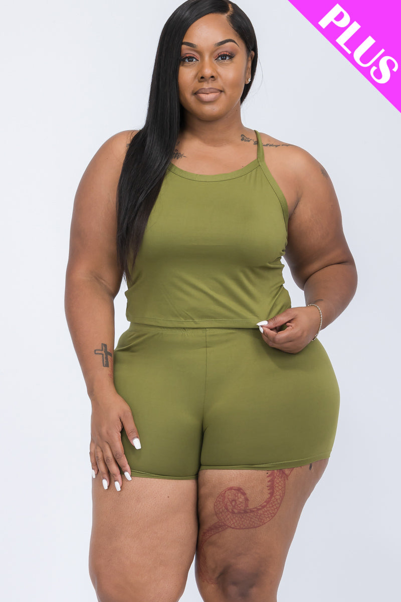 [$5/piece] Plus Size Split Back Cami Top & Shorts Set