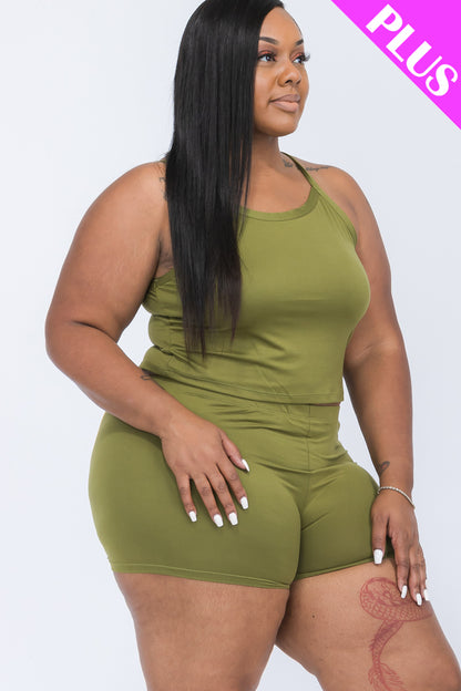 [$5/piece] Plus Size Split Back Cami Top & Shorts Set