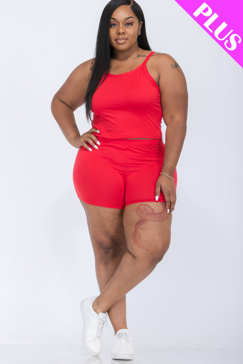 [$5/piece] Plus Size Split Back Cami Top & Shorts Set