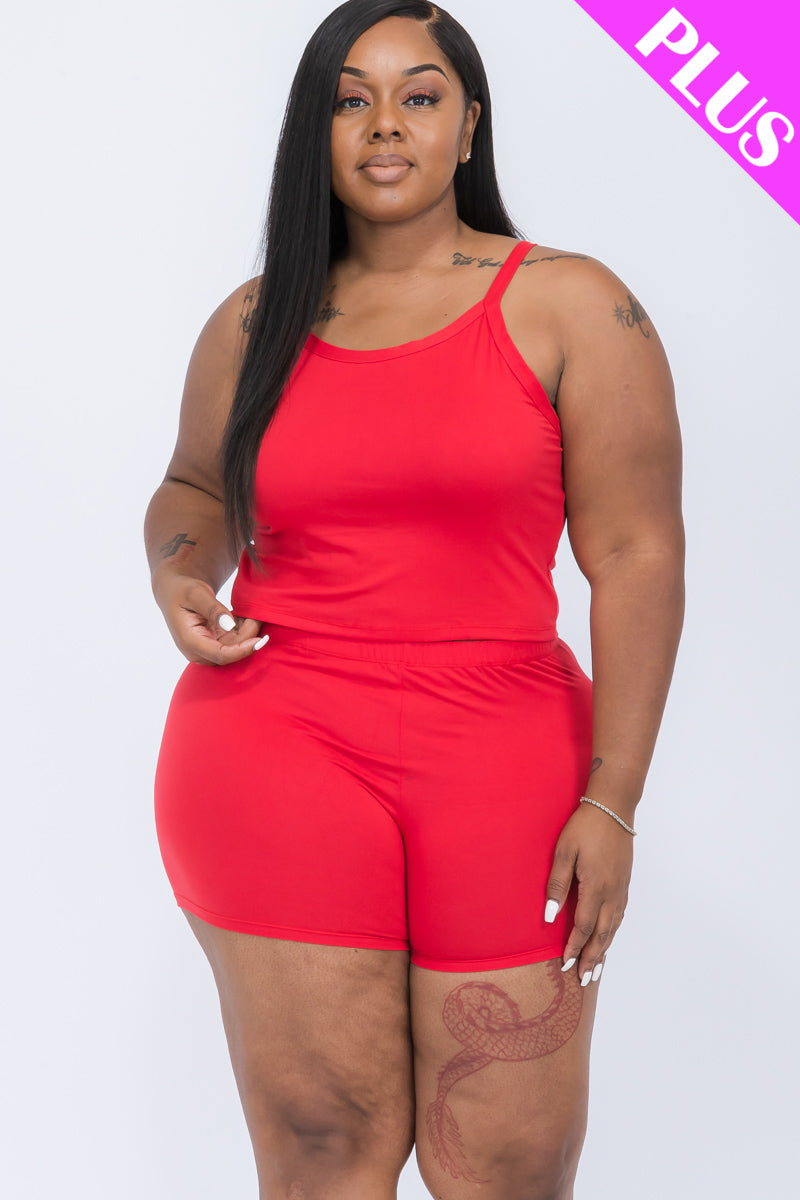 [$5/piece] Plus Size Split Back Cami Top & Shorts Set