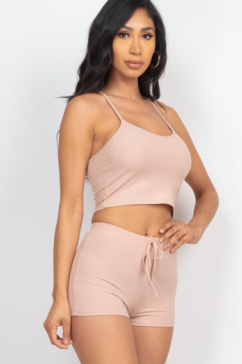 3/piece] Ribbed Crop Cami Top & Shorts Set – Capella Outlet