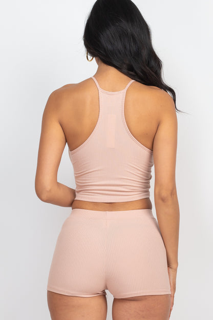 [$3/piece] Ribbed Crop Cami Top & Shorts Set